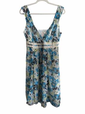 Sundance 100% Silk Sleeveless Floral Midi Dress size 10 blue yellow